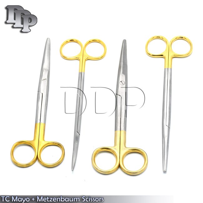 4 EA Surgical Operating Medical Mayo + METZENBAUM Scissors STR +CVD 6.75"
