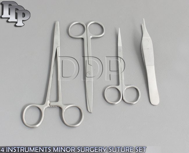 4 INSTRUMENTS MINOR SURGERY SUTURE SET KIT FORCEPS KIT