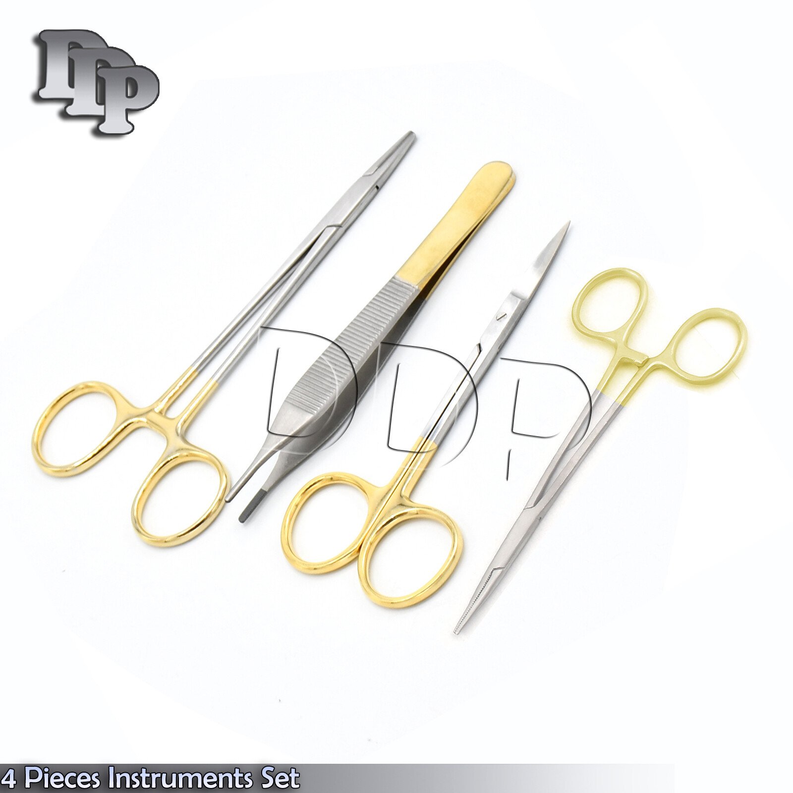 4 Scissors Forceps Hemostats Needle Holders Gold Handle Surgical Instrume DS-886