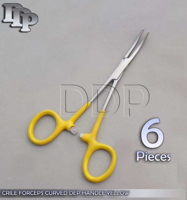 6 Hemostats Crile Forceps Surgical Instruments, Yellow Dep Handle 6" Curved