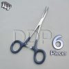 6 Hemostats Kelly Forceps Surgical Instruments, Blue Dep Handle 5.50" Curved