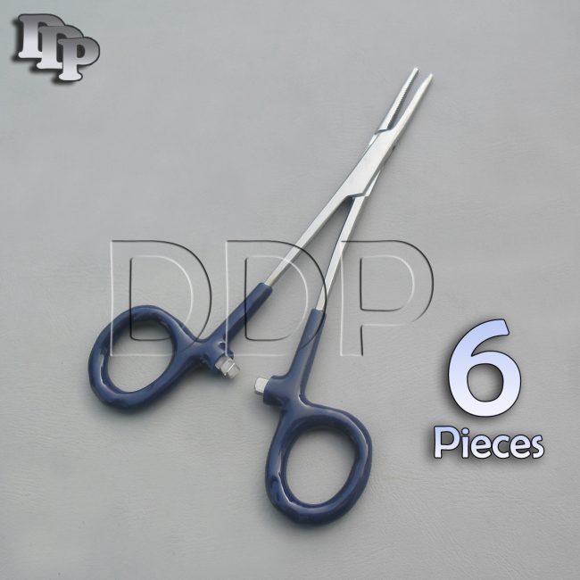 6 Hemostats Mosquito Forceps Surgical Instruments, Blue Dep Handle 5" Straight