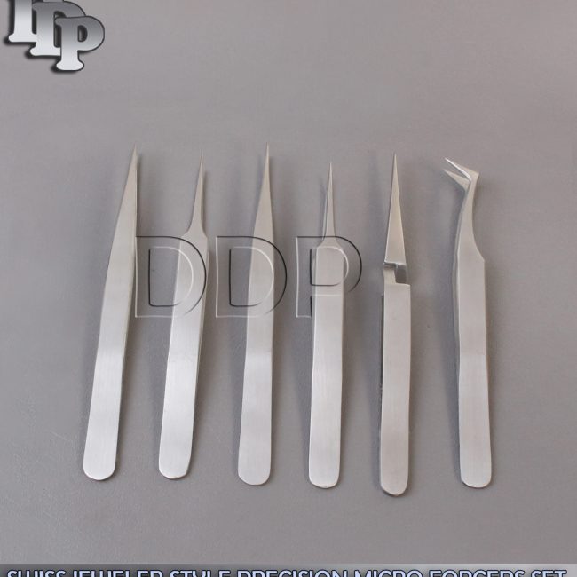 6 PCS SWISS JEWELER STYLE PRECISION MICRO FORCEPS TWEEZERS SET