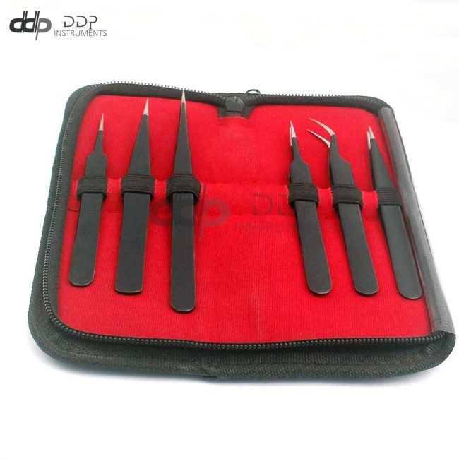 6 Pcs Nail Art Tweezers Anti-static Kit For Eyelash Extension, Jewelry-making