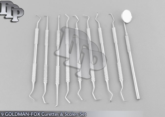 9 GOLDMAN-FOX Curettes & Scalers Set With Mirror Dental Instruments PR-112
