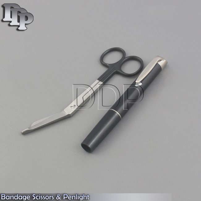Bandage Scissors Black Handle 5.5" & Black Penlight Medical Surgical Instruments