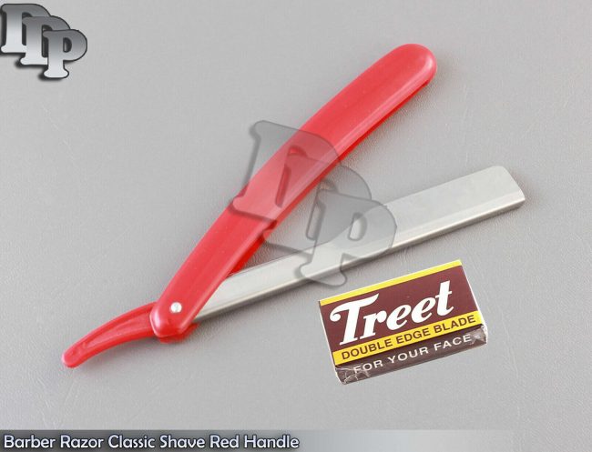 Barber Hair Shaving Razor Red Color Handle Straight Edge Men Cut Throat +Blades
