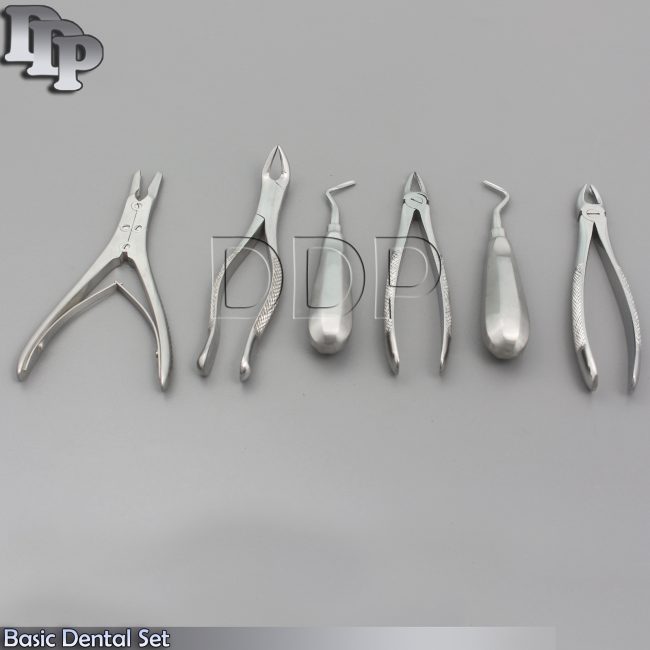 Basic Dental Surgical 6Pcs- Extracting,Elevator,Ruskin Roungers Instruments