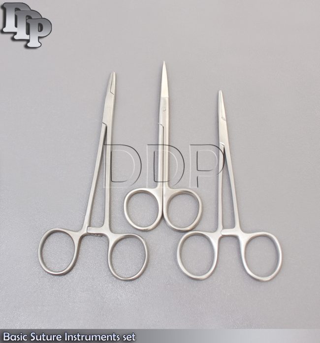 Basic Suture Instruments set, Needle Holder 5",Forceps 5", Scissors Straight
