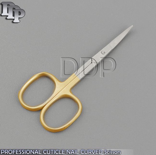 CUTICLE MANICURE PEDICURE NAIL CURVED SCISSOR 3.5" NEW GOLD HANDLE BTS-201