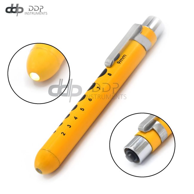Dark-Yellow Reusable Nurse Penlight Pocket Medical LED with Pupil Gauge PL-017
