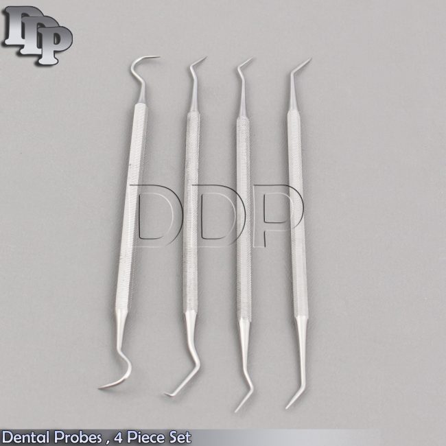Dental Probes , 4 Piece Set, Stainless Steel Surgical Dental Instruments