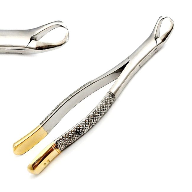 German Grade Dental Tooth Extracting Forceps #23 (Gold Handle) Cow Horn Lower