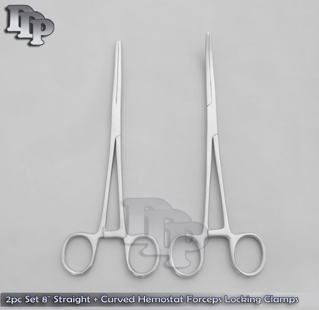 HEMOSTATS / LOCKING FORCEPS 8" NEW 1 curved 1 straight