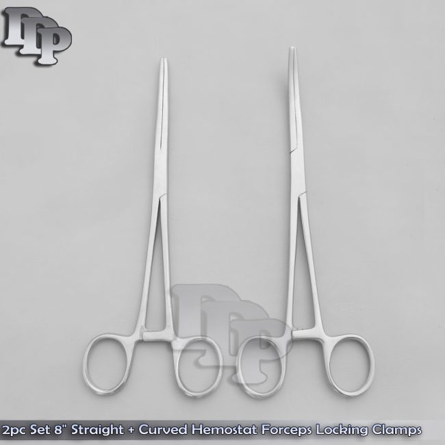 HEMOSTATS / LOCKING FORCEPS 8" NEW 1 curved 1 straight
