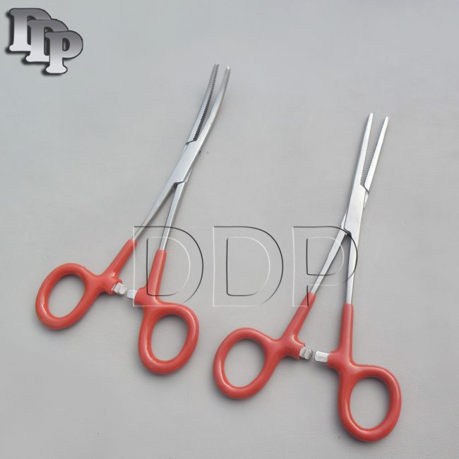 Hemostat Pean Forceps Surgical Red Dep Handle 6" Straight + Curved