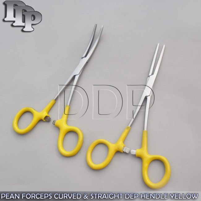Hemostat Pean Forceps Surgical Yellow Dep Handle 7" Straight + Curved