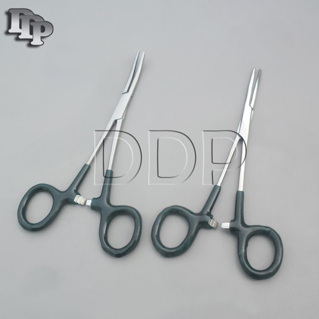 Hemostats Kelly Forceps Surgical Green Dep Handle 6.25" Straight + Curved