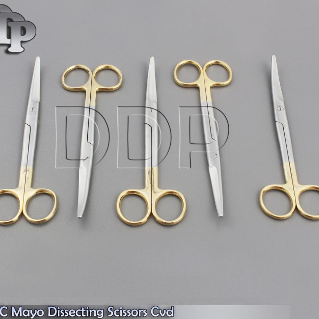 LOT OF 5 T/C MAYO DISSECTING SCISSORS 6.75" CURVED W/ TUNGSTEN CARBIDE INSERTS