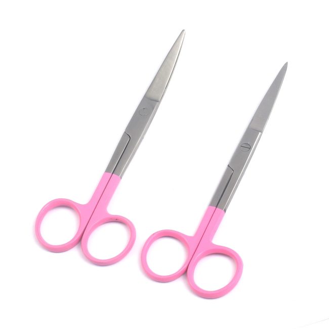 Lot Of 2 Pcs Operating Scissors 5.5" Sharp/Sharp Str+Cvd Color Handle (Pink)
