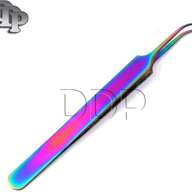 Multi Rainbow Color 3d Eyelash Extension Tweezers Pro Angled Fine Point 4.5"