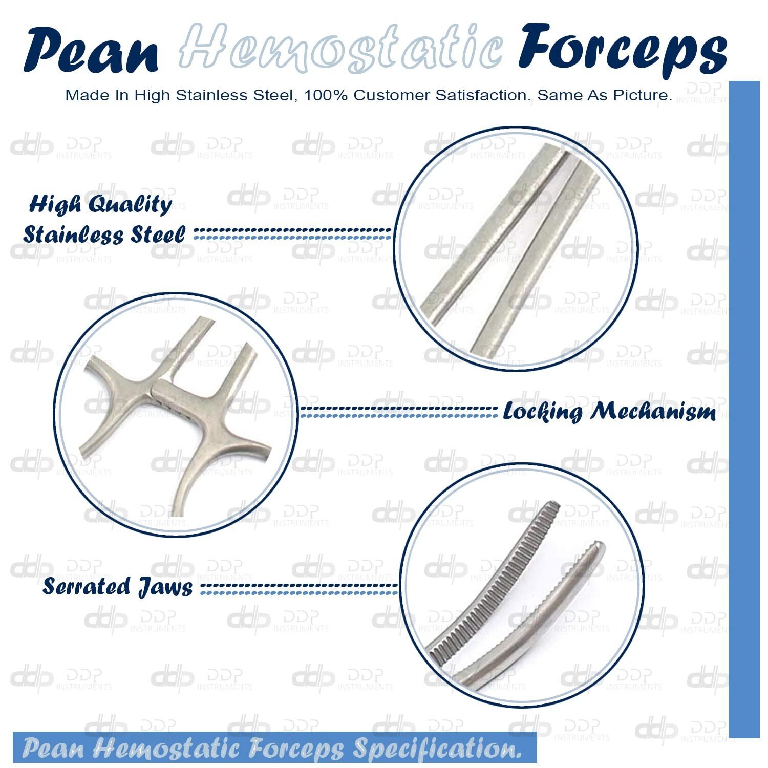 PEAN HEMOSTAT FORCEPS 8" STRAIGHT + CURVED FULLY SERRATED JAWS GERMAN STAINLESS - Image 3