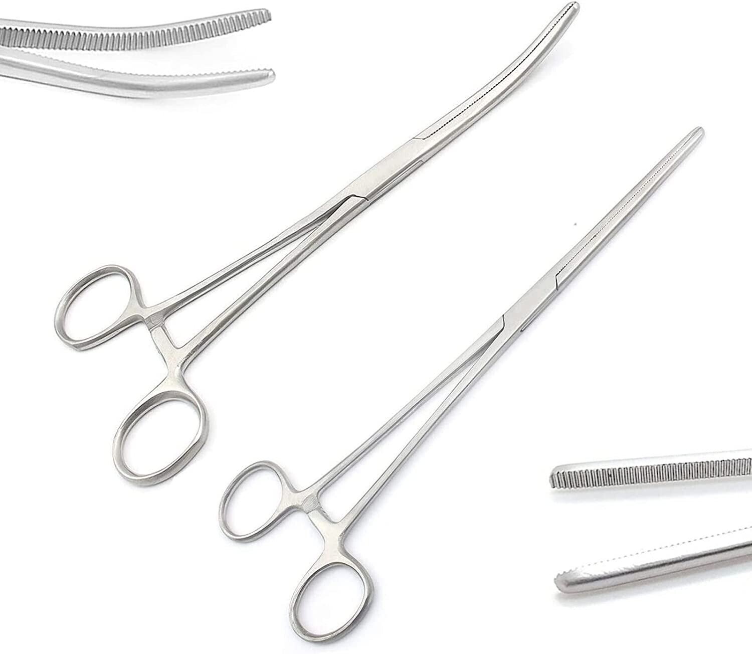 PEAN HEMOSTAT FORCEPS 8" STRAIGHT + CURVED FULLY SERRATED JAWS GERMAN STAINLESS