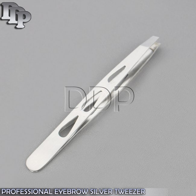 PROFESSIONAL EYEBROW SILVER TWEEZER HAIR BUEATY SLANTED STAINLESS STEEL TIP