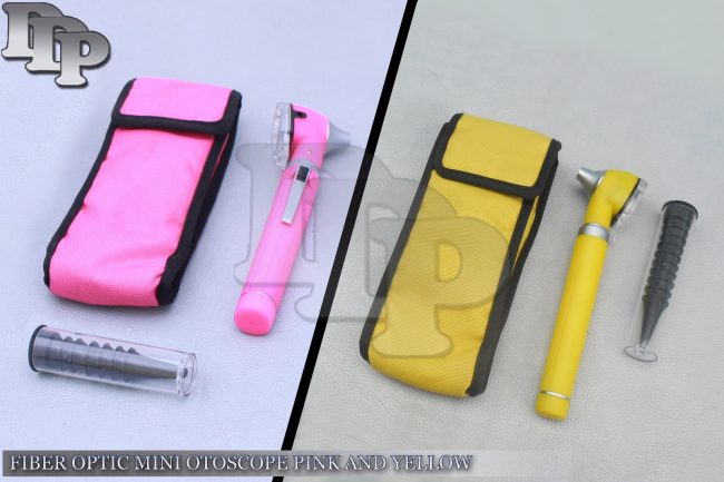 Pro Physician 2.5V Halogen Light FiberOptic Otoscope Diagnost Set Pink & Yellow