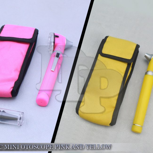 Pro Physician 2.5V Halogen Light FiberOptic Otoscope Diagnost Set Pink & Yellow