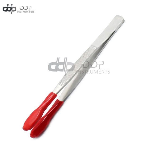 Red PVC Rubber Coated Tweezers Soft Non Marring Flat Tips Jewelry Craft Tools