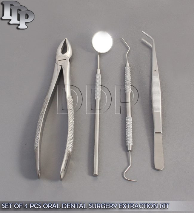 SET OF 4 PCS ORAL DENTAL SURGERY EXTRACTION KIT WITH EXTRACTING FORCEPS #163