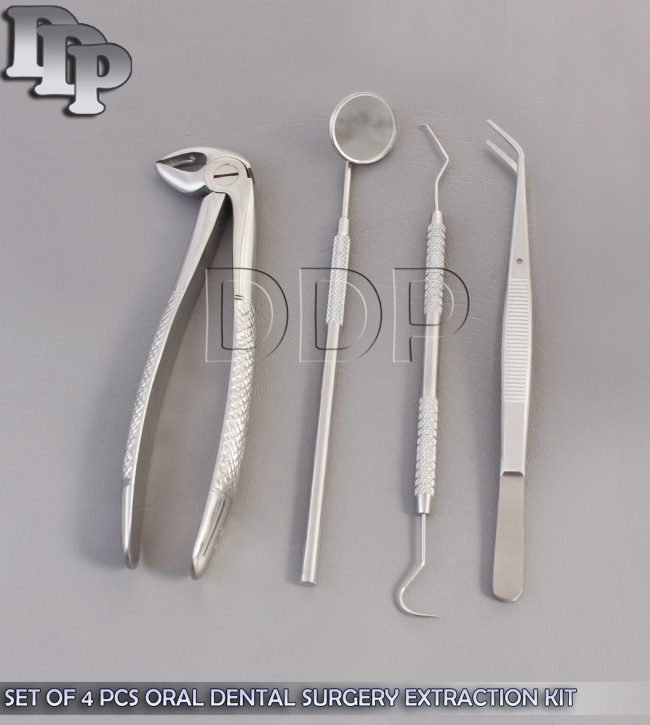 SET OF 4 PCS ORAL DENTAL SURGERY EXTRACTION KIT WITH EXTRACTING FORCEPS #33