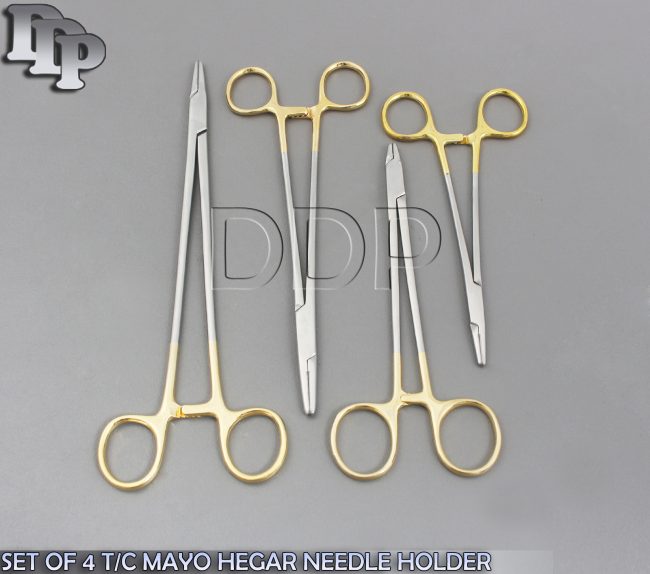 SET OF 4 T/C MAYO HEGAR NEEDLE HOLDER 6" 7" 8" 9" With TUNGSTEN CARBIDE INSERT