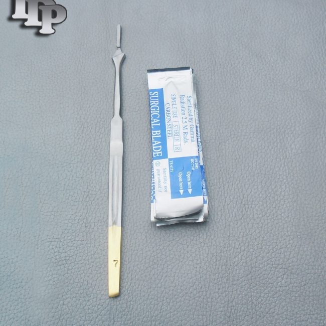 Scalpel Handle #7 Gold Plated With 10  Blade #15 Dental Surgical Instruments