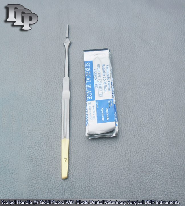 Scalpel Handle #7 Gold Plated With 10  Blade #15 Dental Surgical Instruments