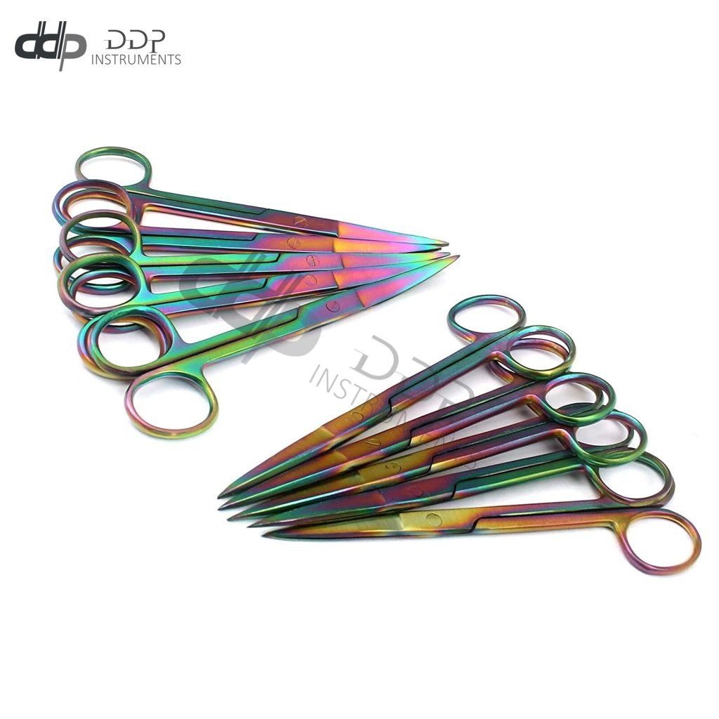 Set Of 12 Multi Color Rainbow Operating Scissor Sharp/sharp 5.5" Straight + Cvd