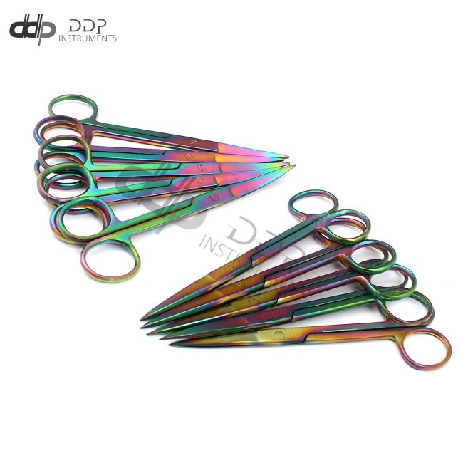 Set Of 12 Multi Color Rainbow Operating Scissor Sharp/sharp 5.5" Straight + Cvd