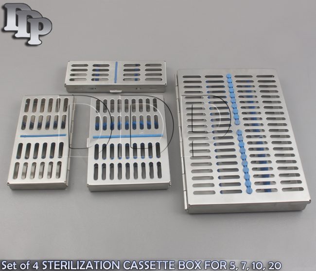 Set of 4 STERILIZATION CASSETTE BOX FOR 5, 7, 10, 20 DENTAL SURGICAL INSTRUMENTS