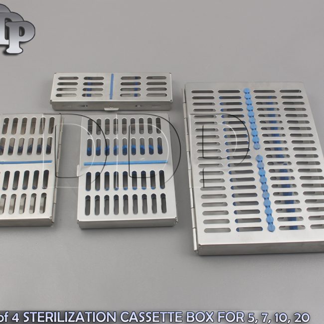 Set of 4 STERILIZATION CASSETTE BOX FOR 5, 7, 10, 20 DENTAL SURGICAL INSTRUMENTS