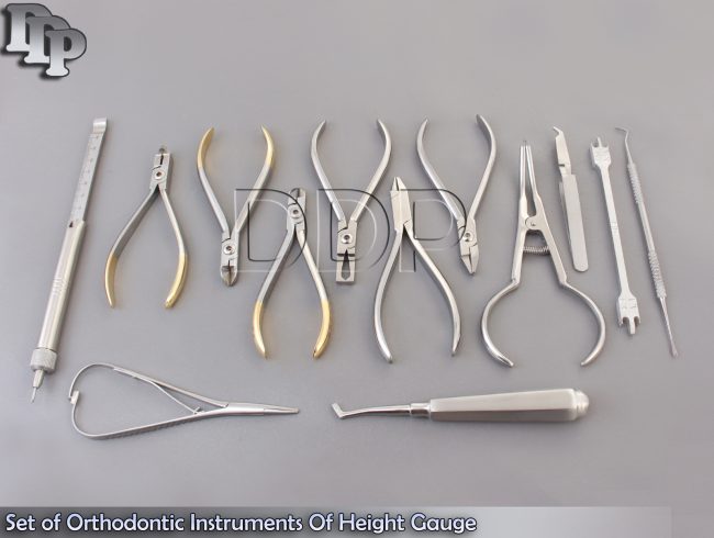 Set of Orthodontic Instruments Of 13 Pieces Stainless Steel  Height Gauge DN-495