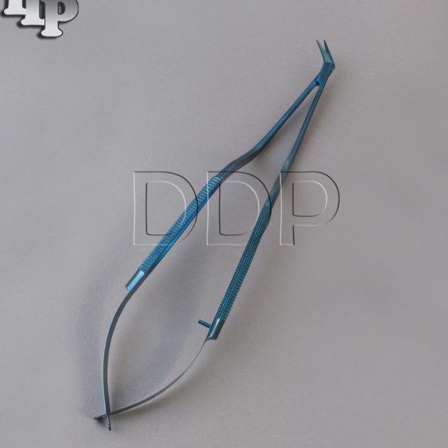 Yasargil Scissors Round Handle 8" Blue Coated Angled Surgical Instruments